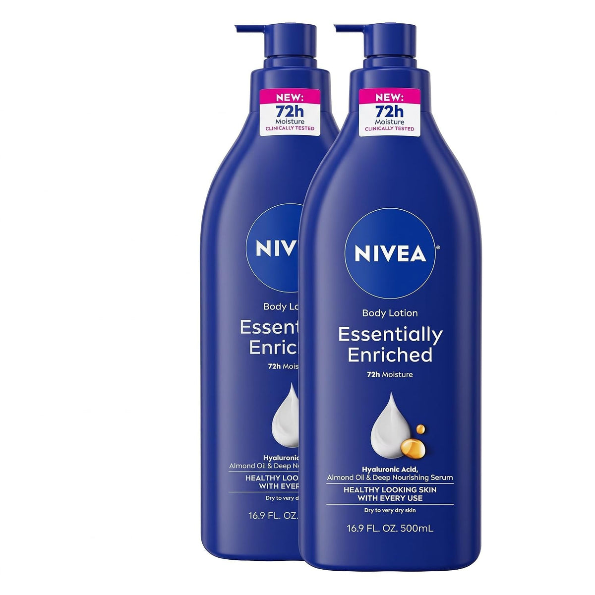 This lotion blends hyaluronic acid, almond oil, and deep nourishing serum to deliver 72‑hour moisture that transforms very dry skin into soft, smooth, healthy-looking skin.