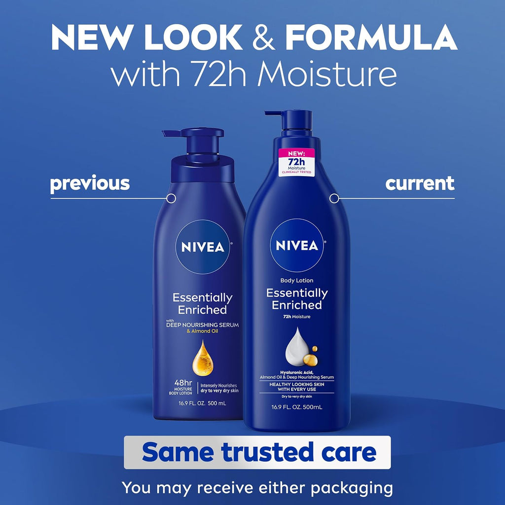 Essentially Enriched Body Lotion for Very Dry Skin with Hyaluronic Acid,Almond Oil and Deep Nourishing Serum,72-Hour Body Moisturizer,16.9 Fl Oz Pump Bottle,(Pack of 4)