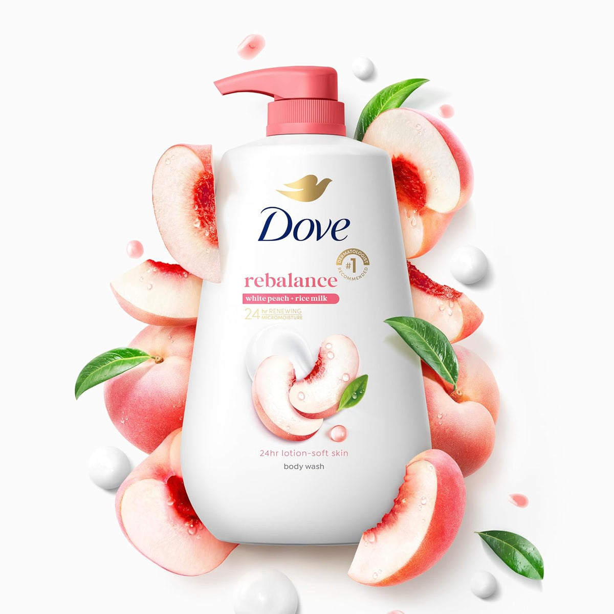 24Hr Rebalance Lotion Body Wash, White Peach & Rice Milk, 30.6 Oz