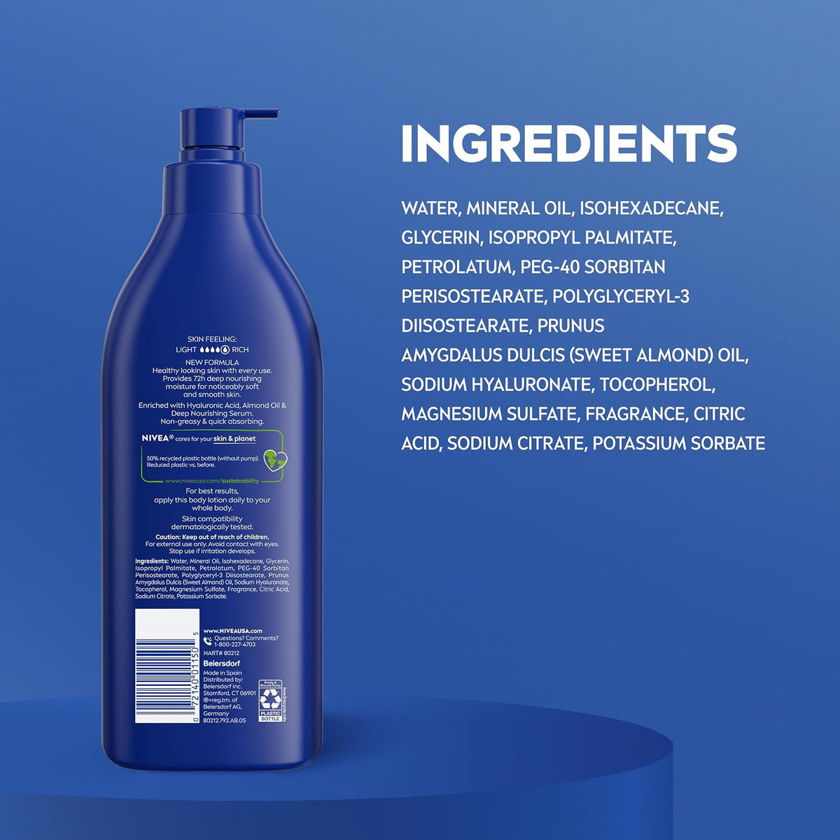 Essentially Enriched Body Lotion for Very Dry Skin with Hyaluronic Acid,Almond Oil and Deep Nourishing Serum,72-Hour Body Moisturizer,16.9 Fl Oz Pump Bottle,(Pack of 4)