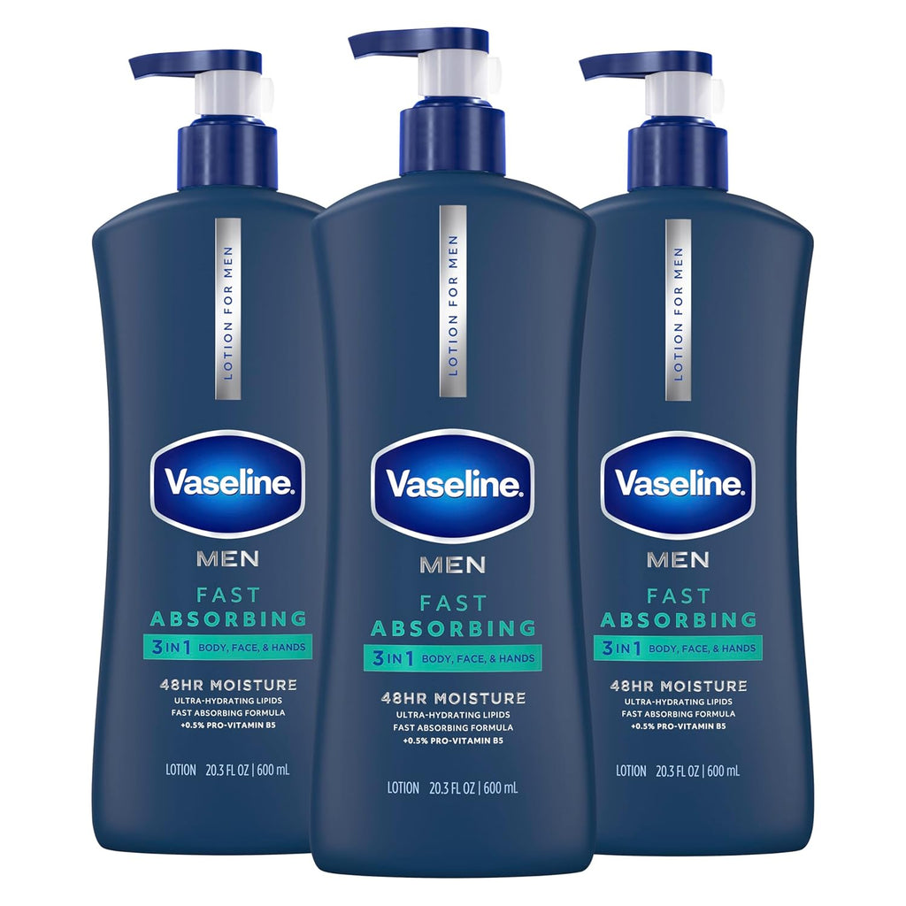 Men Fast Absorbing 3In1 Hand, Body & Face Lotion 20.3Oz 3Ct