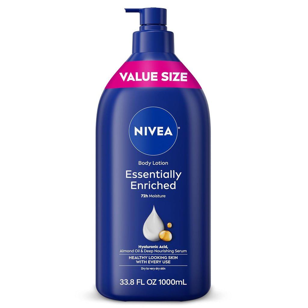 Essentially Enriched Body Lotion for Very Dry Skin with Hyaluronic Acid,Almond Oil and Deep Nourishing Serum,72-Hour Body Moisturizer,16.9 Fl Oz Pump Bottle,(Pack of 4)