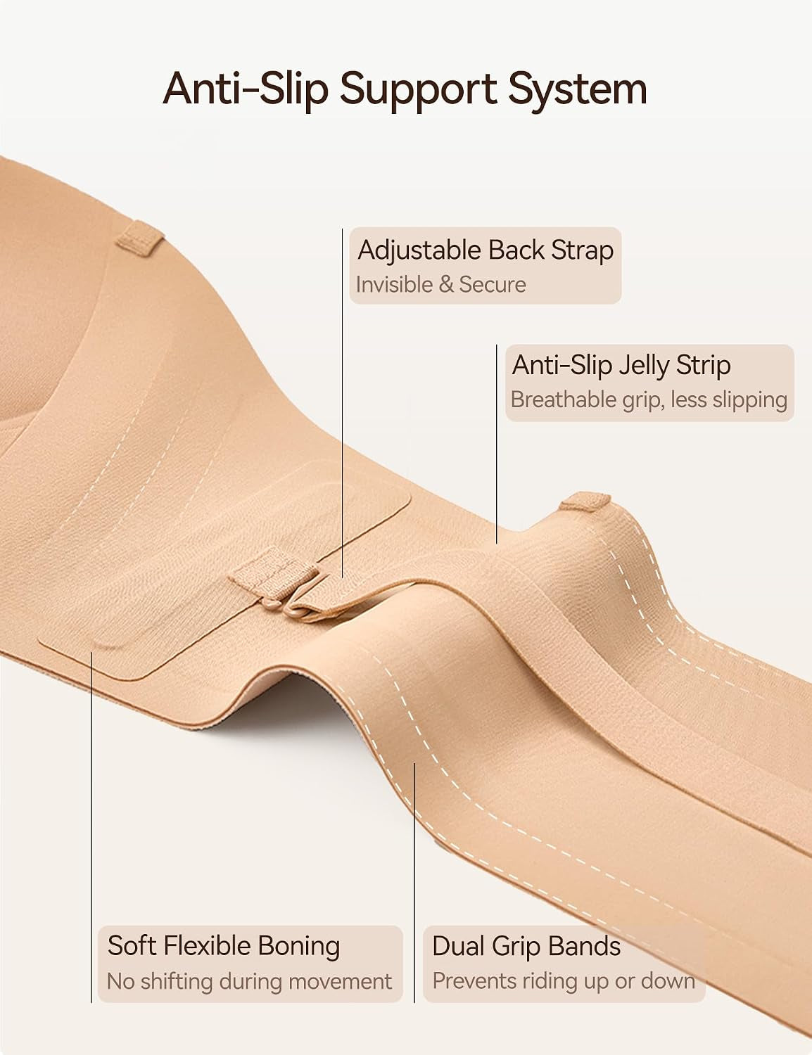 Women'S Strapless Front Closure Push up Bra, Non-Slip Removable Straps, Wireless Seamless, A-C Cup