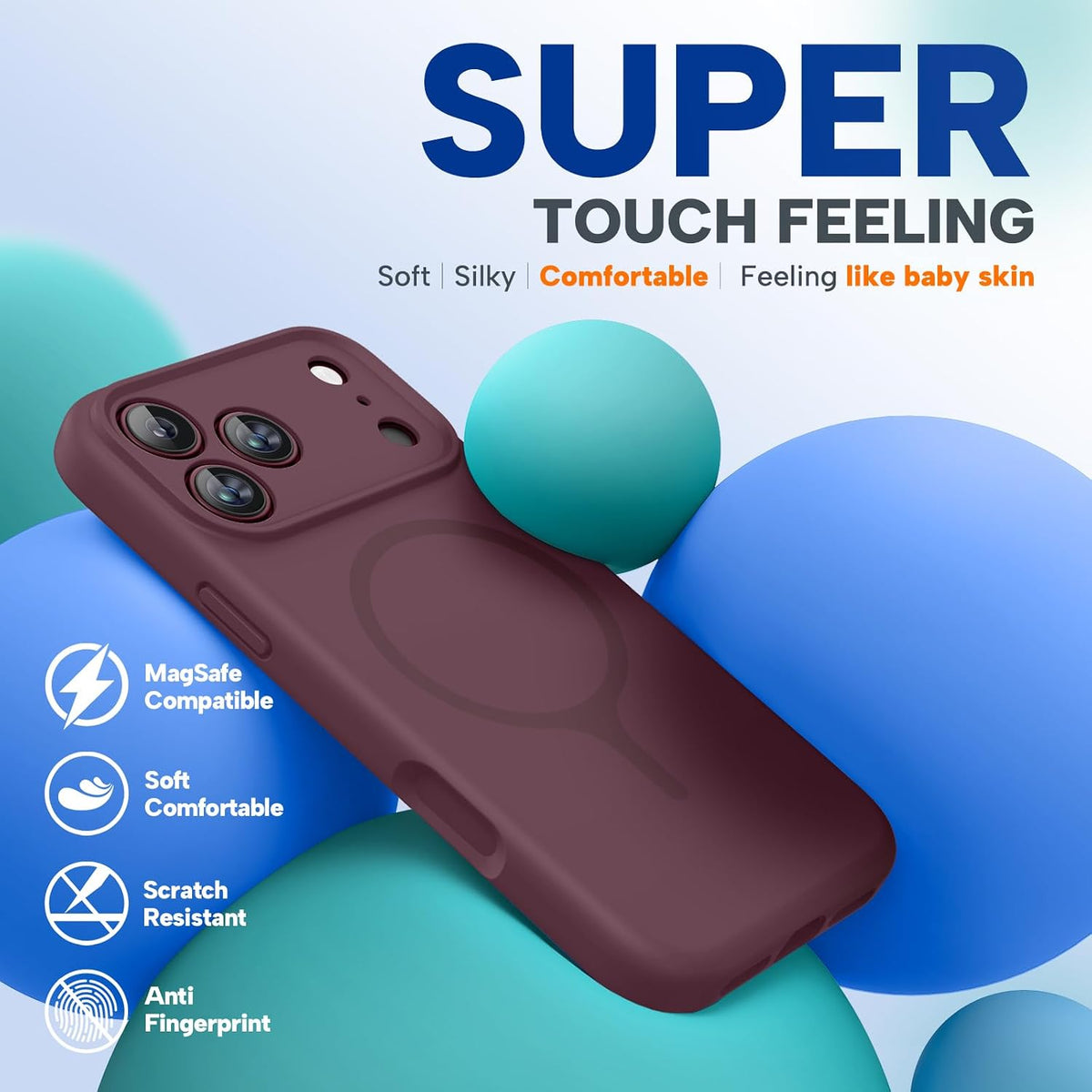 Silicone & Magnetic for Iphone 18 Pro Max Case, Burgundy